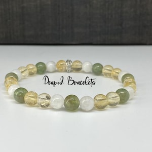 Citrine, Green Garnet and Moonstone Crystal Bracelet with 6mm Beads