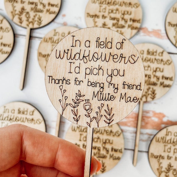 Wildflower Party Favor, In a Field of Wildflowers I'd Pick You Plant Stake, Little Girls Birthday Party Decoration, Unique Kids Party Favor