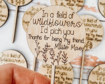 Wildflower Party Favor, In a Field of Wildflowers I'd Pick You Plant Stake, Little Girls Birthday Party Decoration, Unique Kids Party Favor