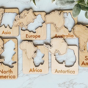 Homeschool Montessori Continent Puzzle Set, Handmade Wood Continents, Wood Movable Puzzle, Toddler Play Inspired Educational Homeschool Toys