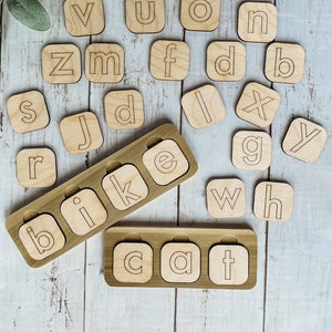 Wood Montessori Alphabet Set, Handmade Wood Letters, Wood Movable Alphabet Numbers, Montessori Inspired Educational Homeschool Spelling Toys