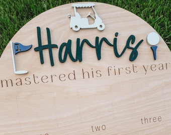 Golf Birthday Photo Board, Hole in One First Birthday, Mastered His First Year Boy Golf Milestone Sign, 1st Birthday Golf Partee, 12 Month