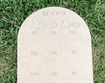 One Year Photo Board, First Birthday Decor, Monthly Milestones, First Birthday Photo Display, Baby Monthly Photos, Baby Picture Frame