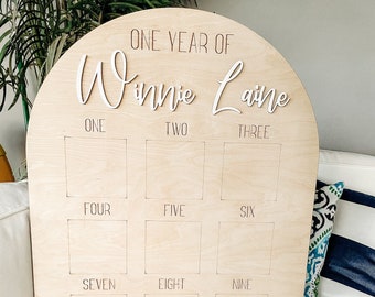 One Year of Photo Board, Wood Photo Board, Milestone Board, 1st Birthday Board, First Birthday Decorations Girl, 12 Months Photo Banner