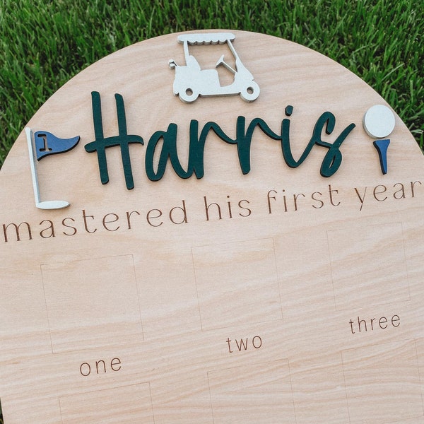 Golf Birthday Photo Board, Hole in One First Birthday, Mastered His First Year Boy Golf Milestone Sign, 1st Birthday Golf Partee, 12 Month