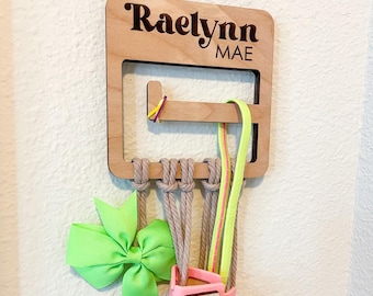 Bow Holder Nursery Decor, Macrame Bow Holder, Personalized Boho Hair Bow Organizer, Baby Girl Hair Accessories, Wall Hanging Bow Storage