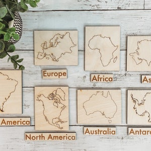 Wood Montessori Continent Set, Handmade Continents, Wood Movable Continents, Montessori Inspired Educational Homeschool Toys