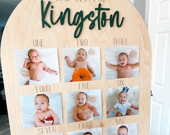 One Year of Photo Board, Wood Photo Board, Milestone Board, 1st Birthday Board, First Birthday Decorations Girl, 12 Months Photo Banner