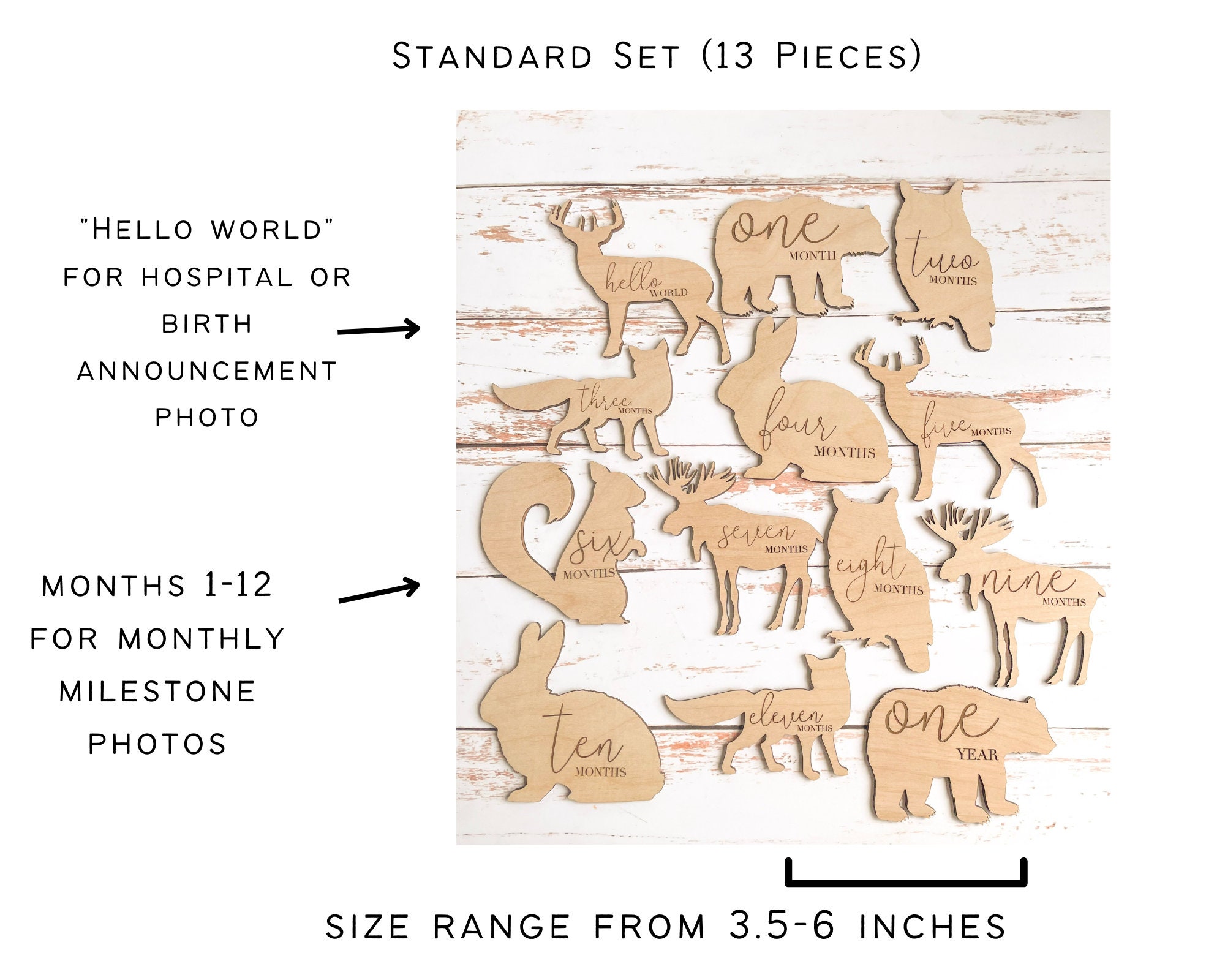 Wooden Monthly Milestone Disc & Woodland Animals for Baby Photos ...