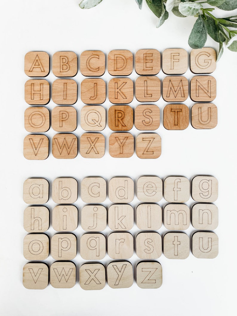 Wood Montessori Play Alphabet Set, Handmade Wood Letters, Wood Movable ...