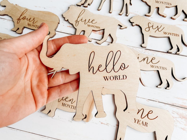 Wooden Monthly Milestone Cards Safari Animal Nursery | Baby Shower Gift ...
