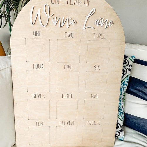 One Year of Photo Board, Wood Photo Board, Milestone Board, 1st Birthday Board, First Birthday Decorations Girl, 12 Months Photo Banner