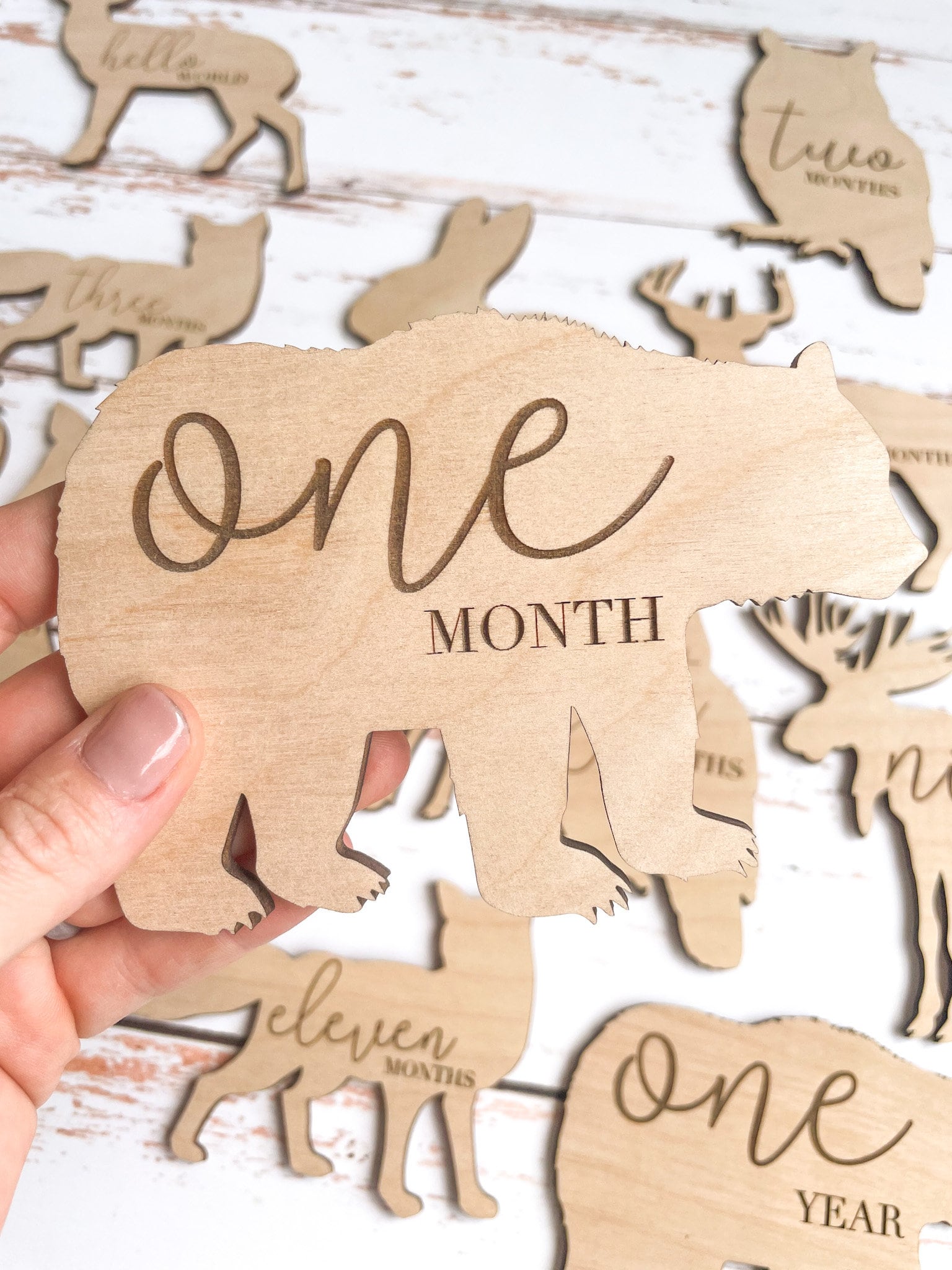 Wooden Monthly Milestone Disc & Woodland Animals for Baby Photos ...