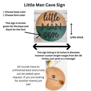 Little Man Cave Wooden Door Sign For Boys Room - Round Hanging Wall Decor, 12" Diameter, Farmhouse Nursery Art