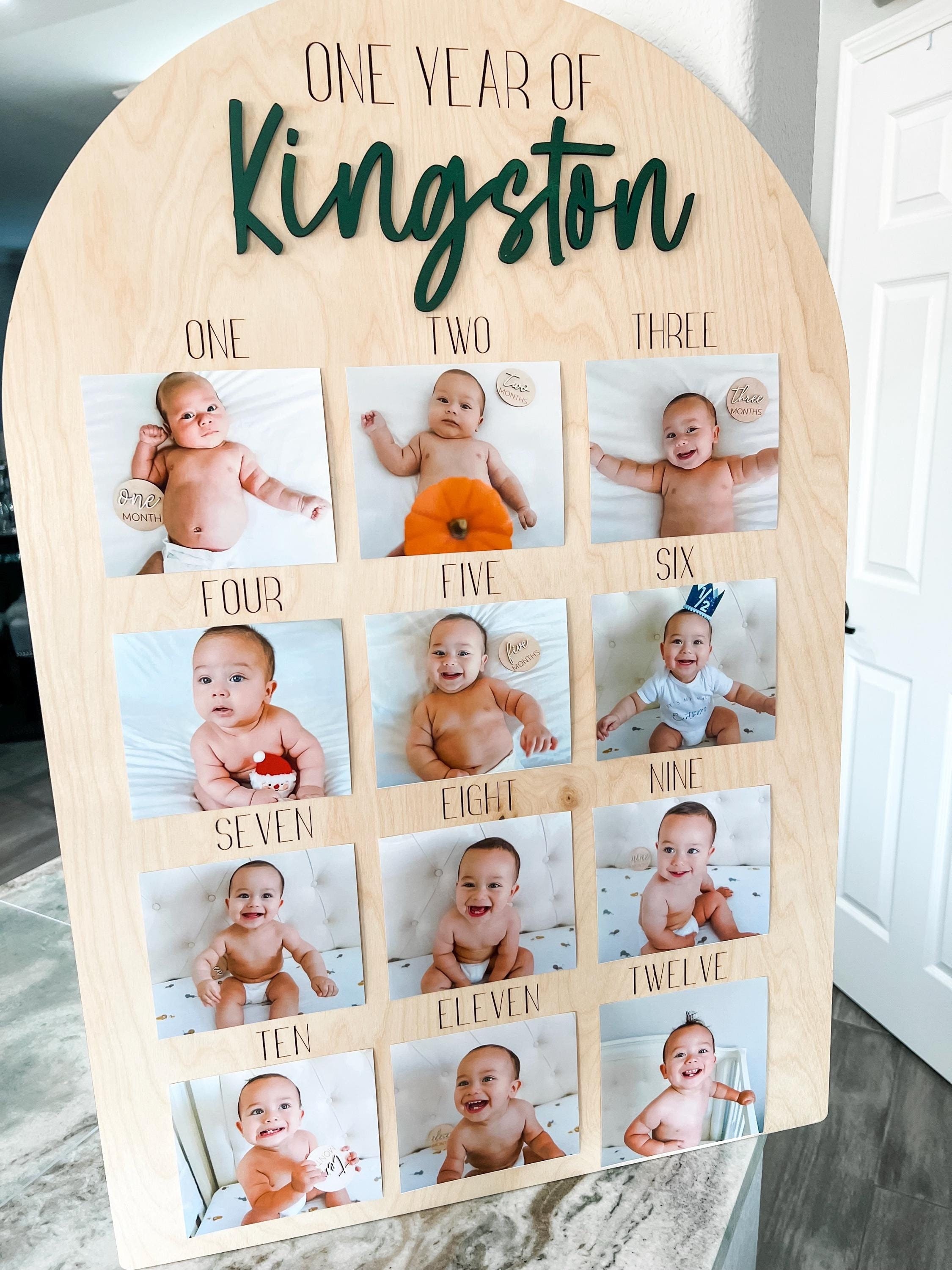 One Year of Photo Board, Wood Photo Board, Milestone Board, 1st Birthday Board, First Birthday Decorations Girl, 12 Months Photo Banner