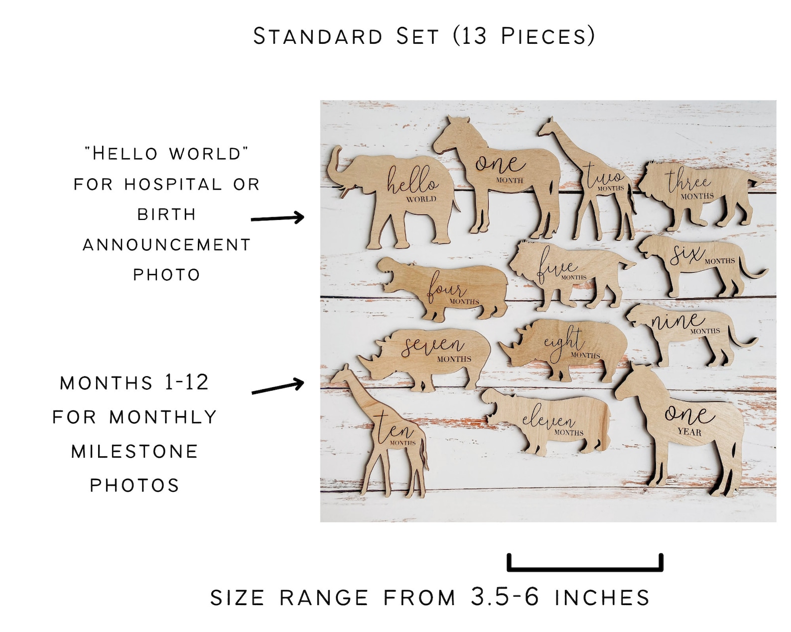Wooden Monthly Milestone Cards Safari Animal Nursery | Baby Shower Gift ...