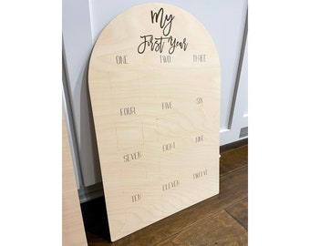 My First Year | Birthday Photo Board | Party Supplies | Wood Photo Memory Board | Baby Gift |One Year Wooden Photo Decor  Monthly Milestones