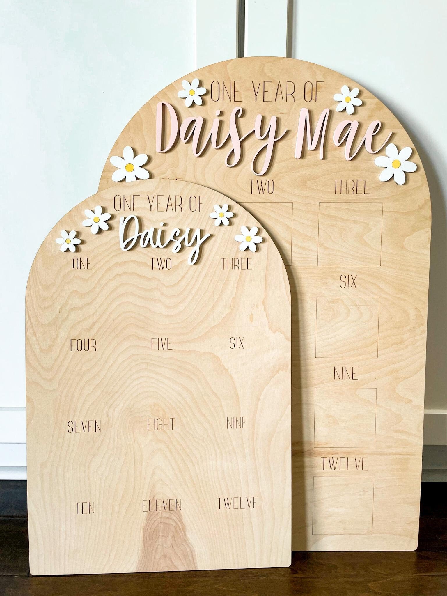 One Year of Baby Photo Board, Daisy Boho Retro First Birthday Photo Arch, Baby 1st Birthday Wood Sign, Daisy Party Decoration