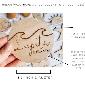 Ocean Wave Name Birth Announcement Plaque Sign / Engraved Wooden Name Sign / Wooden Nursery Decor / Newborn Photo Prop image 4