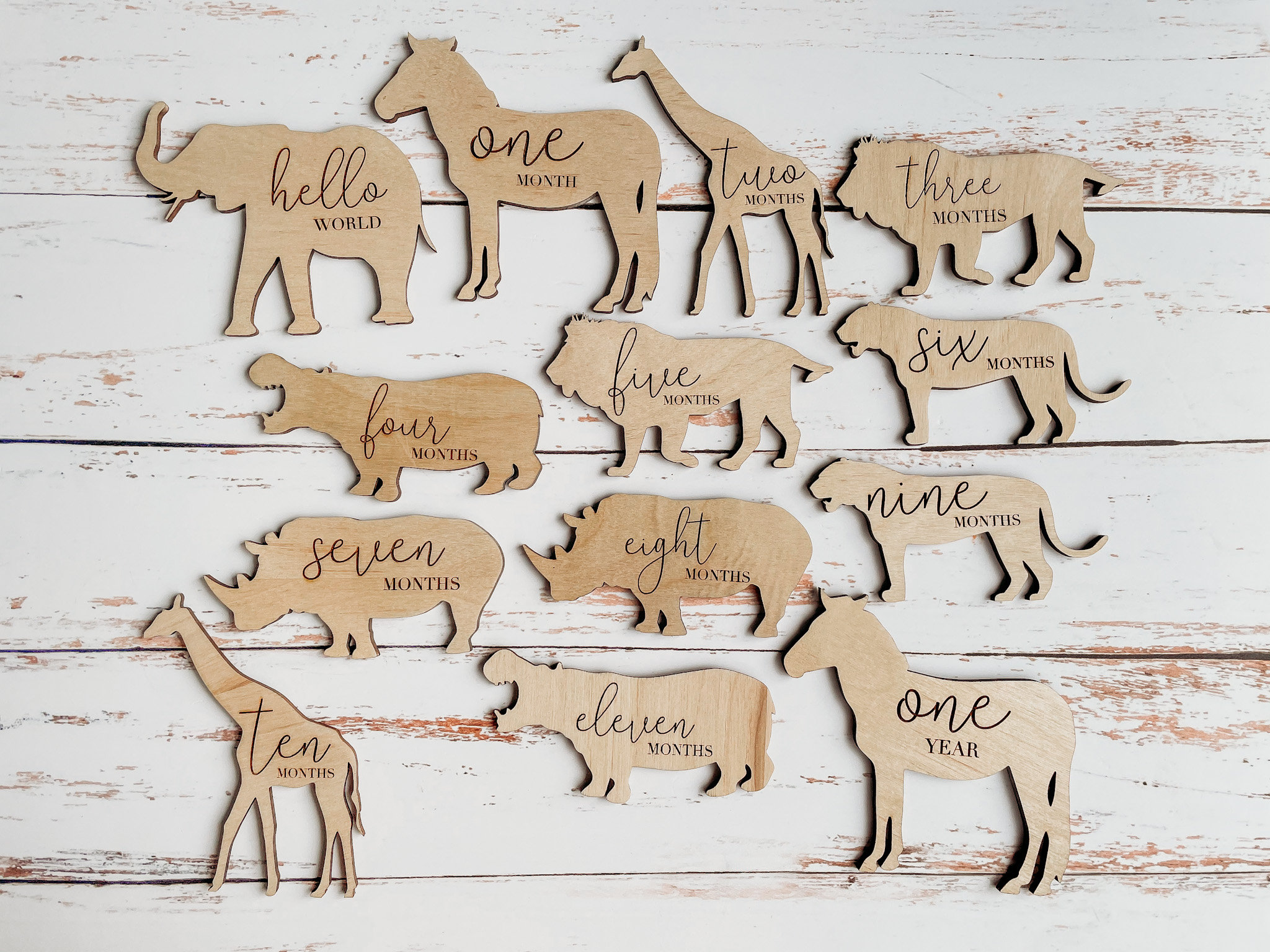 Wooden Monthly Milestone Cards Safari Animal Nursery | Baby Shower Gift ...