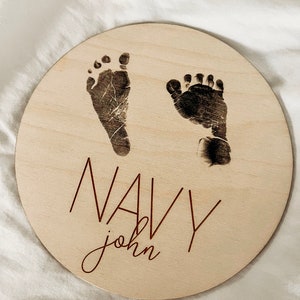 Birth Announcement Sign, Engraved Wooden Baby Footprints Name Sign, Name Announcement Plaque, Hospital Keepsake, Hospital Bag, New Baby Gift