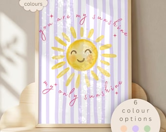 You Are My Sunshine Print, Toddler Bedroom, Nursery Wall Art, Illustration Wall Art, Eclectric Kids Print, Playroom Design, Unframed, Unisex