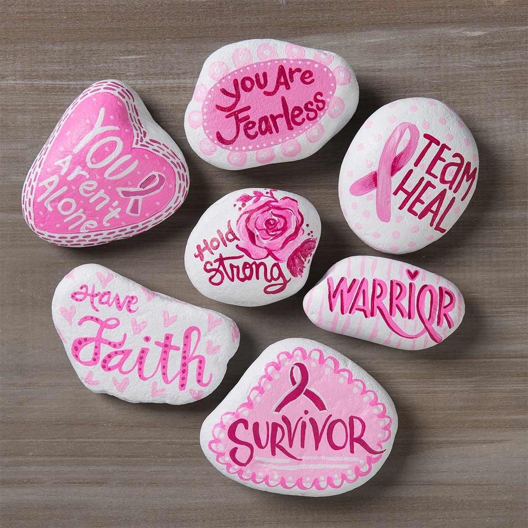 Cancer Ribbon Painted Rocks Breast Cancer Awareness Hand Painted Rocks Set as Gift | Christmas Gift ...