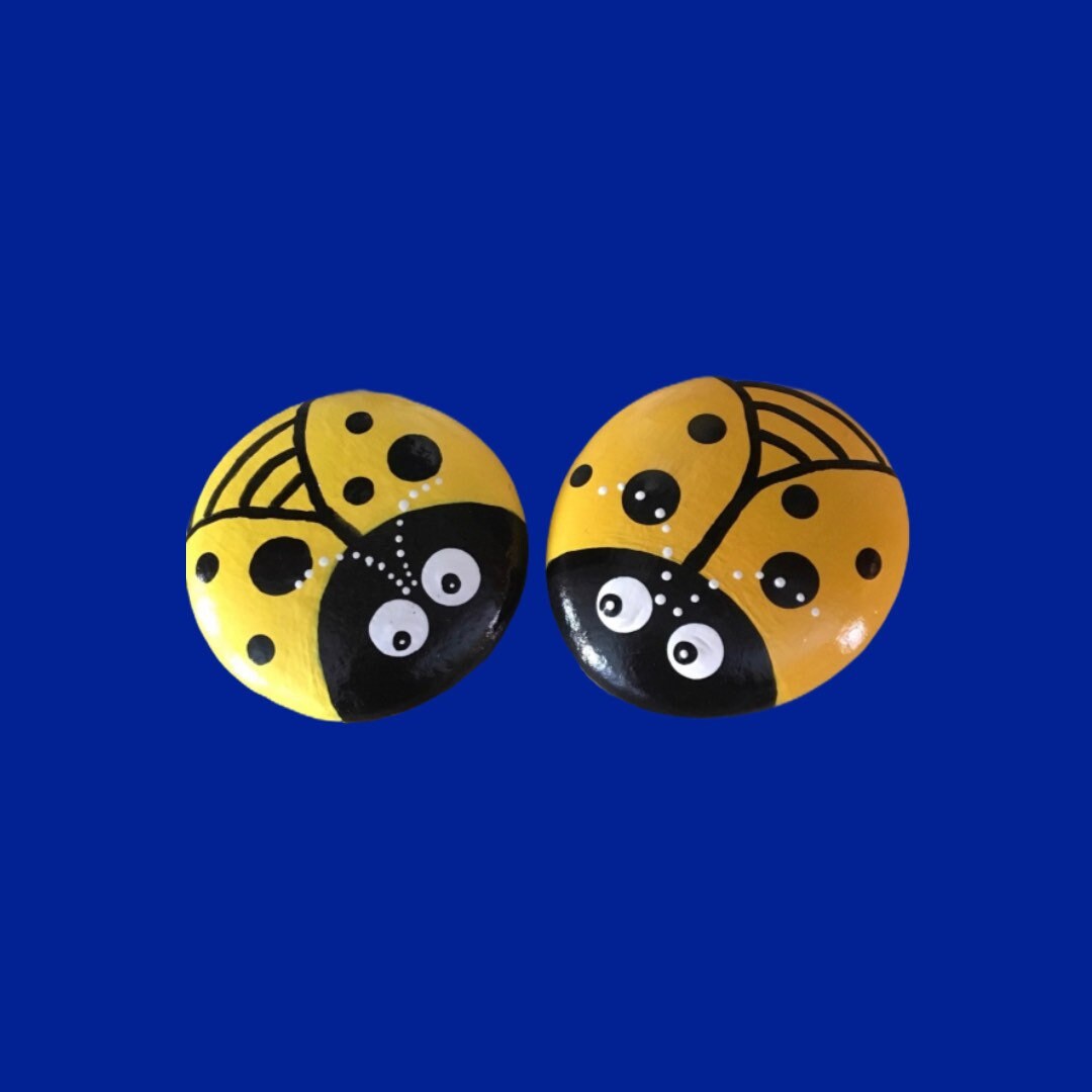 Hand Painted Yellow Ladybugs for Garden Decor, Home Decor or as a Gift