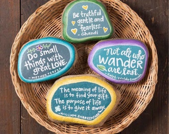 Wise Quotes 4 Extra Large Hand Painted Rocks Bundle for Painted Rocks Set Great Gift for Christmas | Birthday Gift | Anniversary
