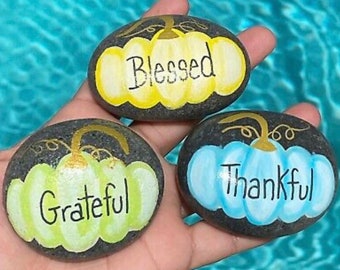 Blessed Grateful Thankful Painted Rocks, Gratitude and Love Rocks