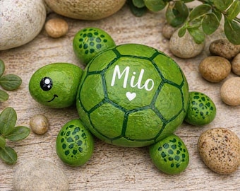 Personalized Turtle Rock Set, Hand-Painted Name Stones, 6-Piece Garden Decor