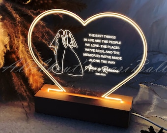Veilleuse pour mariage lesbien, lampe de bureau Sihouette LGBT personnalisée, lumière de plaque acrylique de chambre à coucher, cadeau pour elle