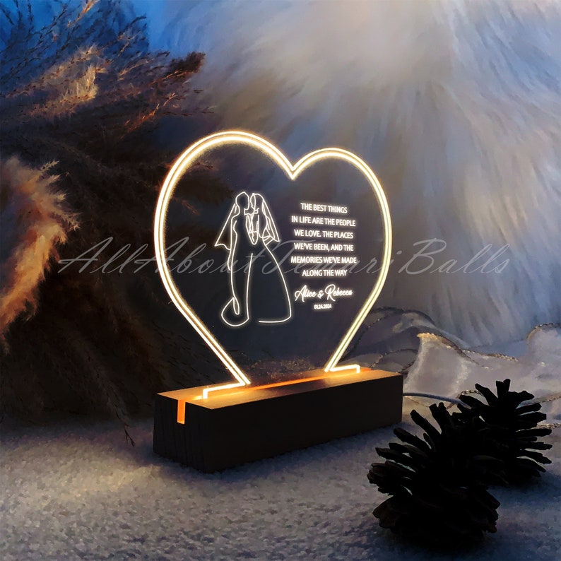 Night Light For Lesbian Wedding, Custom LGBT Sihouette Desk Lamp, Bedroom Acrylic Plaque Light, Gift For Her image 7