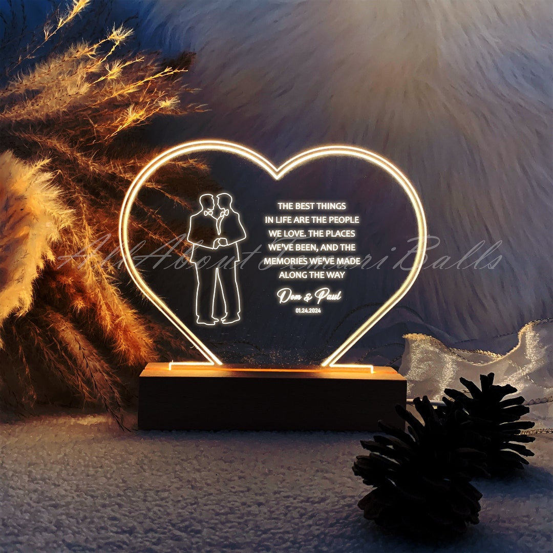 Personalized Gay Wedding Night Light, LGBT Wedding Gift for Gay Couple
