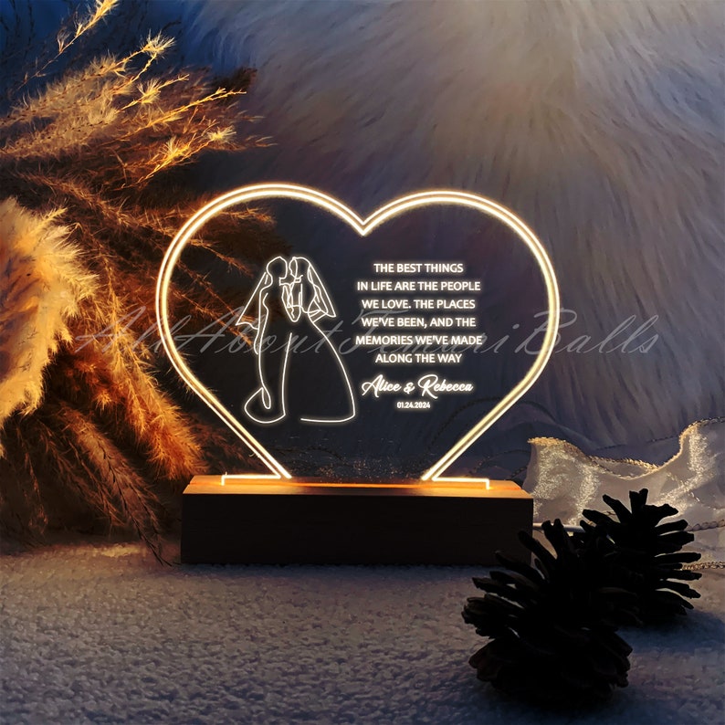 Night Light For Lesbian Wedding, Custom LGBT Sihouette Desk Lamp, Bedroom Acrylic Plaque Light, Gift For Her image 4