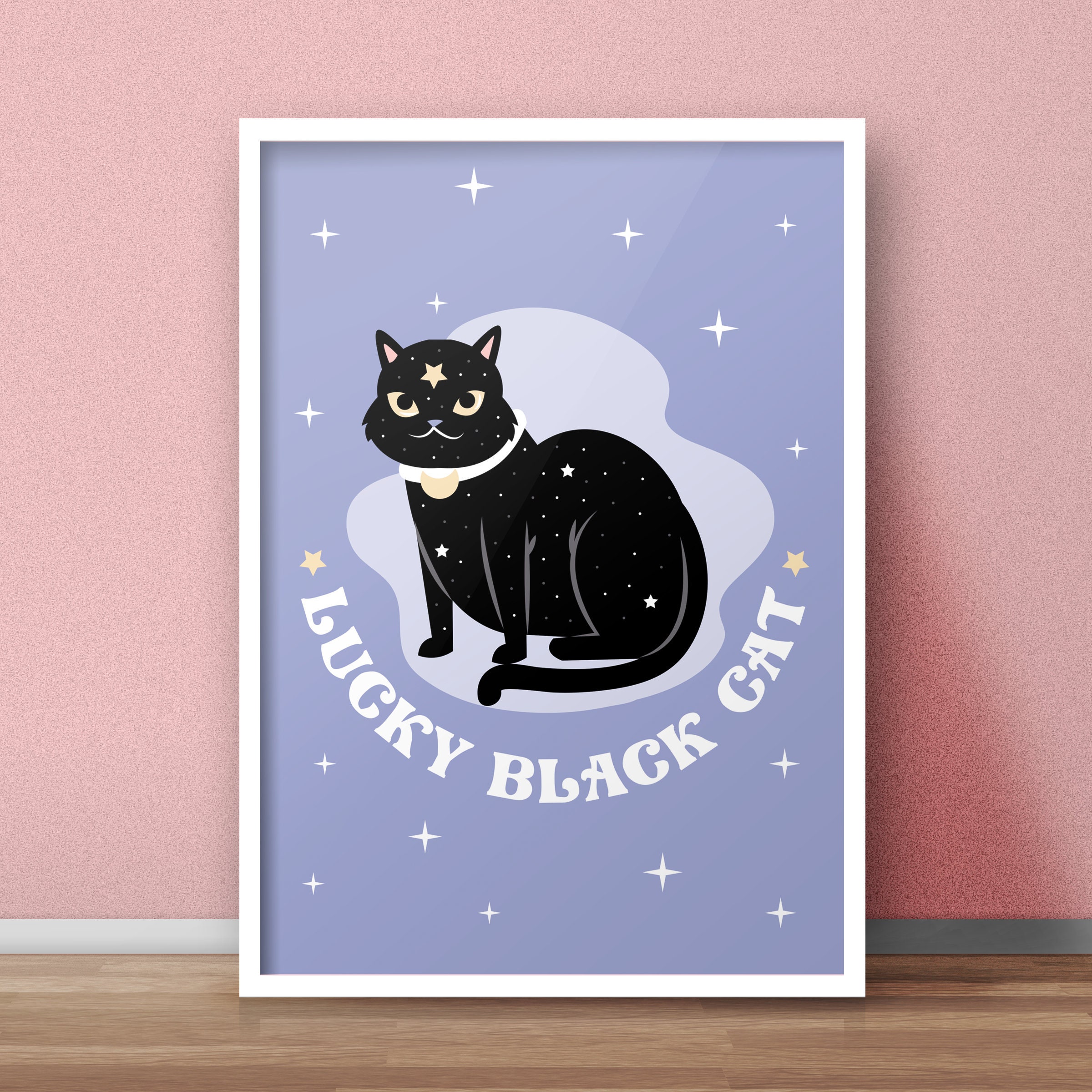 Lucky Black Cat Digital Print Wall Art Poster Postcard Etsy
