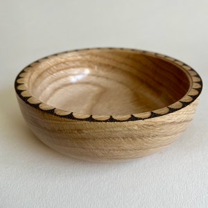 Oak bowl with pyrography detail