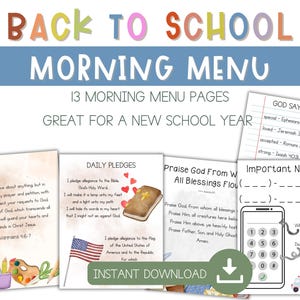 Back to School Morning Menu - new school year morning menu - elementary morning menu - Christian Morning Menu - homeschool worksheet