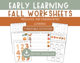 Autumn Preschool Learning Pack - Fall Preschool Worksheets - Fall Letter Tracing - Fall Kindergarten Worksheet - Kindergarten Prep Sheets