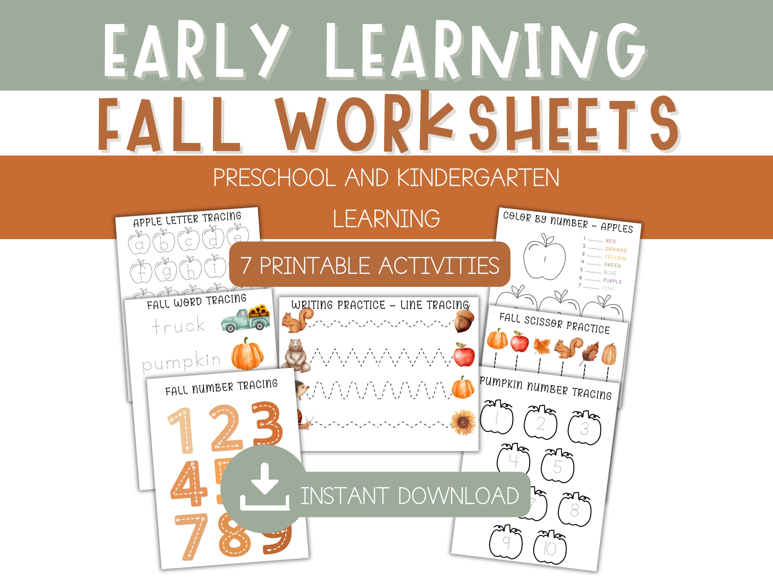 Fall Learning Pages Autumn Preschool Learning Pack - Fall Preschool Worksheets - Fall ...