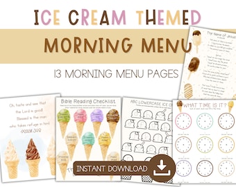 Ice Cream Themed Morning Menu  - Morning Menu for Summer - Homeschool Summer Worksheets - Morning Menu for Homeschool - Ice Cream Worksheets