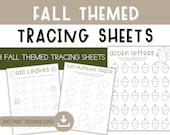 Fall Preschool Tracing Sheets - Kindergarten Letter Tracing - Kindergarten Number Tracing - Tracing Worksheets - Fall Worksheets for Kids