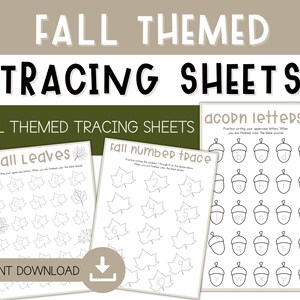 Fall Preschool Tracing Sheets - Kindergarten Letter Tracing - Kindergarten Number Tracing - Tracing Worksheets - Fall Worksheets for Kids