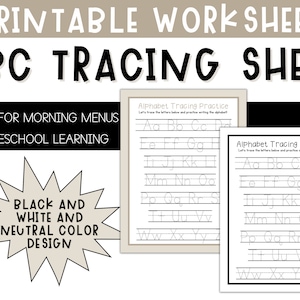 Alphabet Tracing Sheet - ABC Tracing Worksheet for Preschool - Preschool Worksheets - Homeschool Preschool - Tracing Practice for Kids