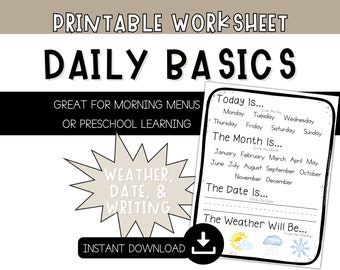Preschool Daily Learning Weather Tracking and Date Writing Morning Menu  Weather and Date Tracking Morning Basket Worksheet