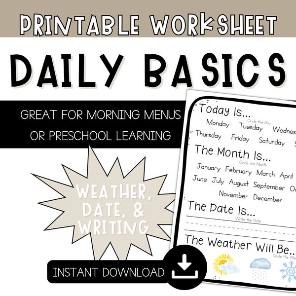 Preschool Daily Learning Weather Tracking and Date Writing - Morning Menu Weather and Date Tracking - Morning Basket Worksheet