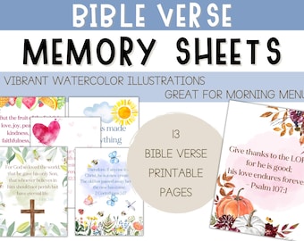 Bible Memory Verse Sheets - Watercolor Morning Menu Bible Verse Pages - Bible verse for morning menu -