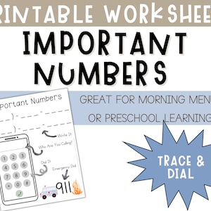 Important Numbers Printable Worksheet - Preschool Worksheets for Learning Telephone Numbers