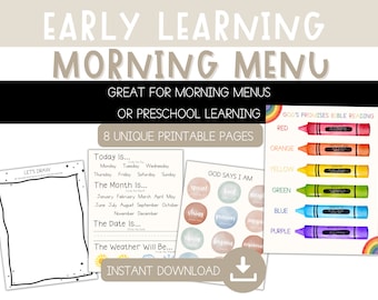 Early Learning Morning Menu - Christian Preschool - Morning Menu for Preschool - Morning Basket Printables - Bible Verse for Kids