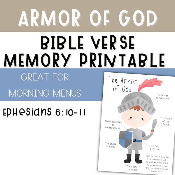 Armor of God Bible Verse Printable - Morning Basket Printables - Armor of God Knight Bible Verse Memory - Ephesians 6 for Morning Menu